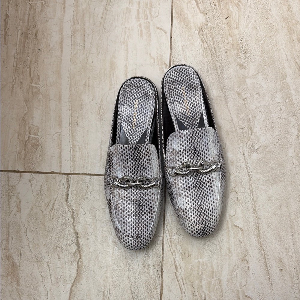 Tory Burch Gray and White Slip-On Loafers